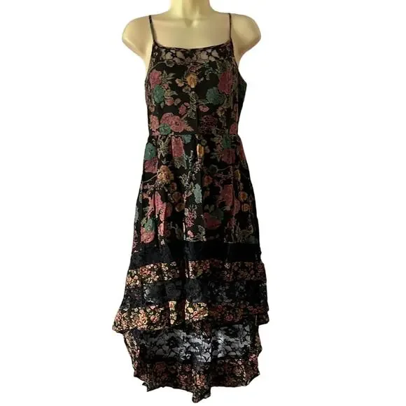 american rag black floral dress American Rag Floral High-Low Black Dress Juniors Size M